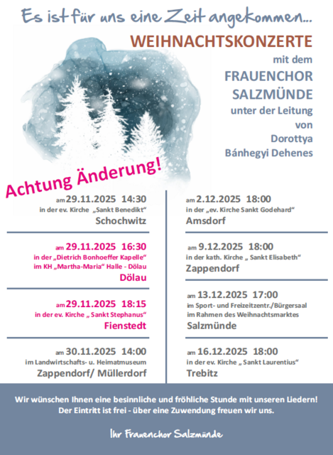 Plakt Weihnachtskonzerte mit dem Frauenchor Salzmünde 2025