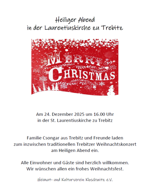Plakat Heiliger Abend in der Laurentiuskirche zu Trebitz 2025