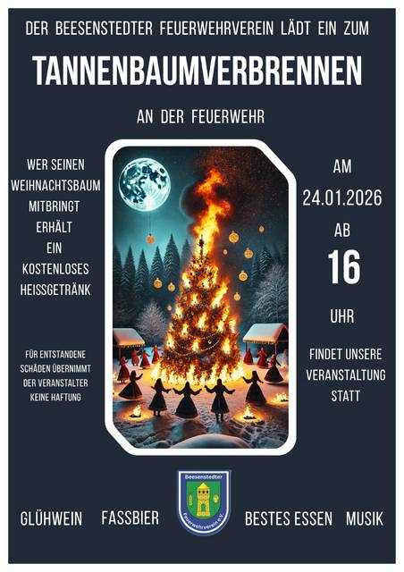 Plakat Einladung Weihnachtsbaumverbrennen in Beesenstedt am 24.01.2025