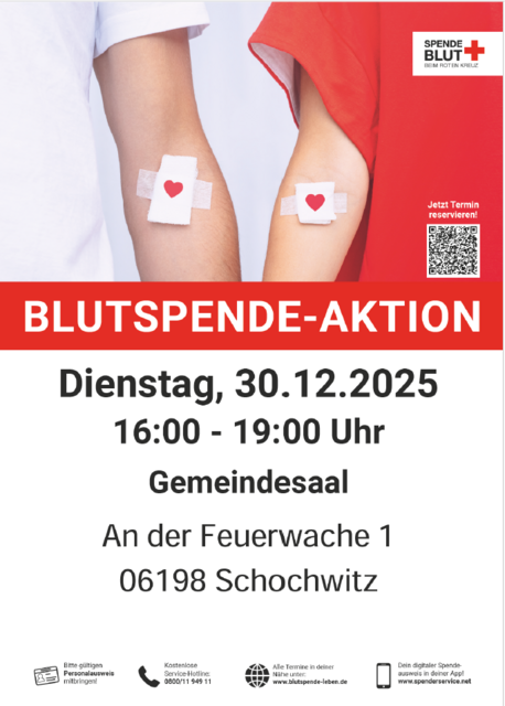 Plakat zur Blutspende-Aktion am 30.12.205 in Schochwitz