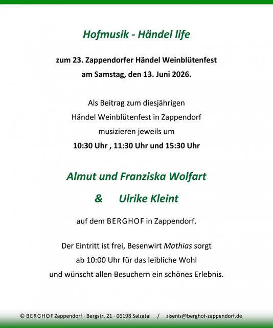 Berghof   Händel Weinblütenfest 2026