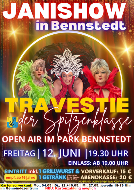 Plakat Janishow in Bennstedt 12.06.2026 - Travestieshow