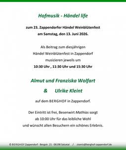 Berghof   Händel Weinblütenfest 2026