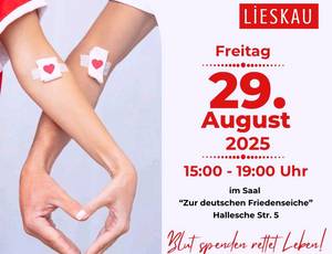 Plakat Blutspende in Lieskau am 29.08.2025