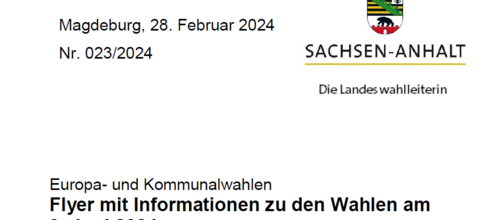 Flyer mit Informationen zu en Wahlen am 9. Juni 2024