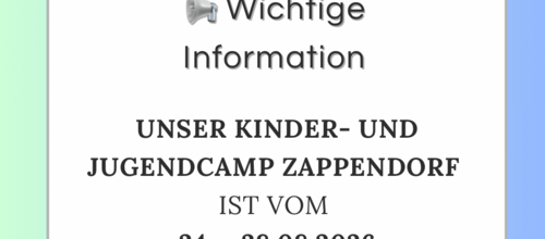 Schließzeit Kinder- und Jugendcamp Schließzeit Kinder- und Jugendcamp