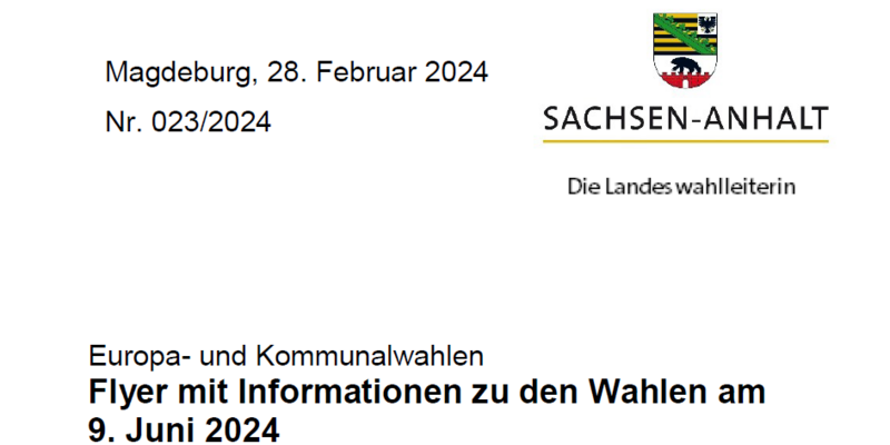 Flyer mit Informationen zu en Wahlen am 9. Juni 2024