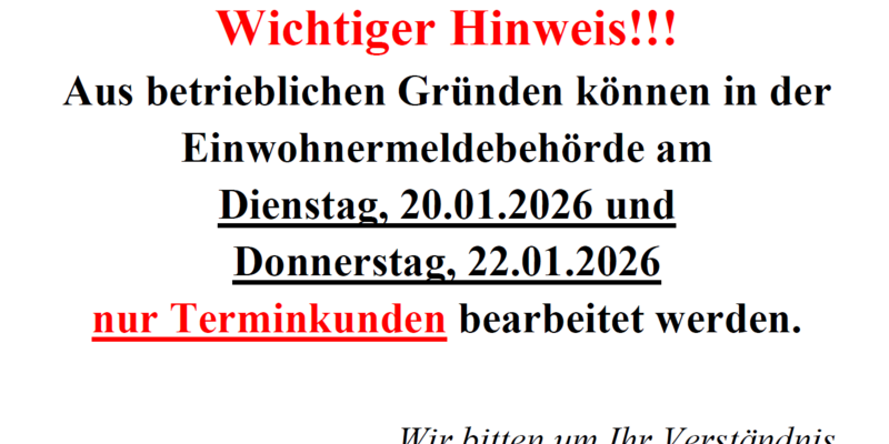 Hinweis aus der Einwohnermeldebehörde